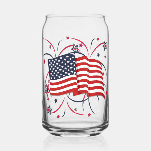 Verre Canette Drapeau américain et feux d'artifice