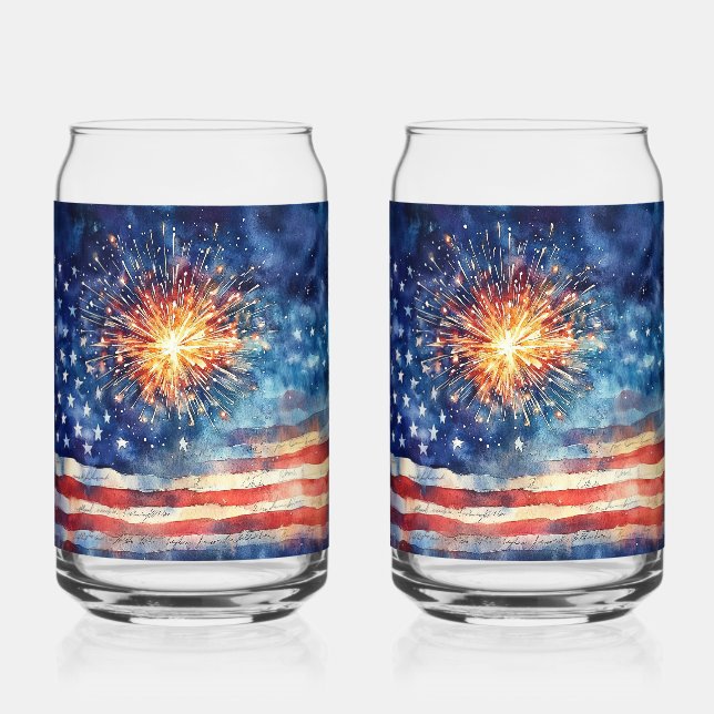 Verre Canette Drapeau américain et feux d'artifice. Ensemble de  (Recto)