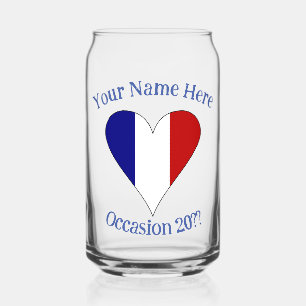 Verre Canette Drapeau Français Cœur Personnalisé
