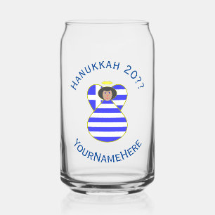 Verre Canette Drapeau grec Ange de Hanukkah aux cheveux noirs 