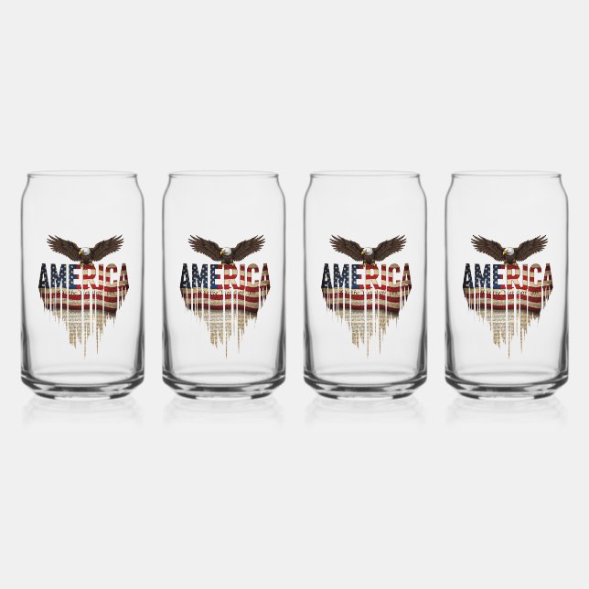 Verre Canette Drapeau grunge américain et aigle (Dos)