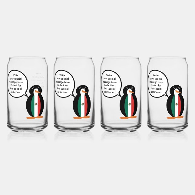 Verre Canette Drapeau Mexicain Parlant Mme Pingouin (Recto)