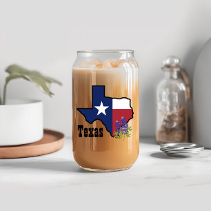Verre Canette Drapeau texan et bleu fleur avec nom personnalisé