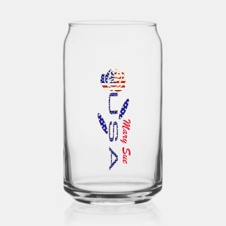 Verre Canette Drapeau USA Rose Rouge Personnalisé