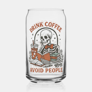 Verre Canette ☕ Drink Coffee, Avoid People – Funny Skeleton Beer