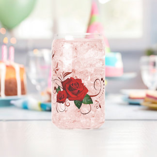 Verre Canette Drinkware Set Love Red Rose Floral