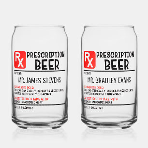 Verre Canette Drôle Prescription de bière Nom personnalisé Bière