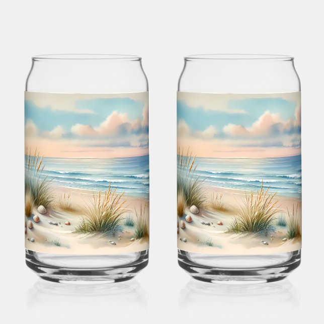 Verre Canette Dunes côtières pastel à l'aquarelle (Recto)