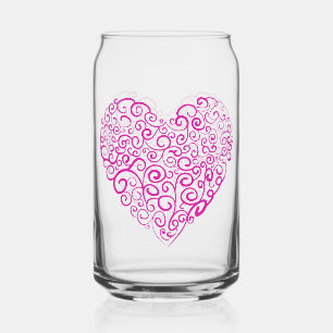 Verre Canette Écriture spirale coeur rose pour la Saint Valentin