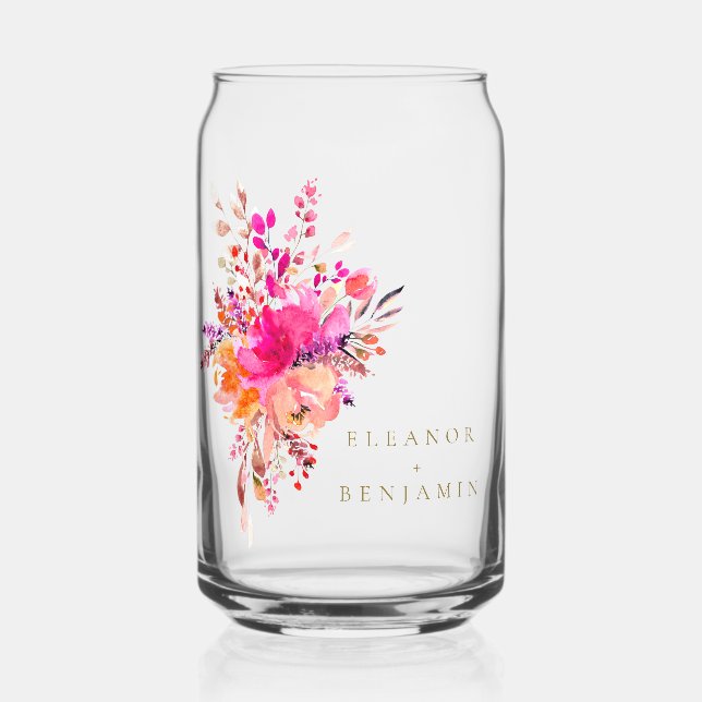 Verre Canette Elégant Chic Rose Aquarelle Mariage Floral Personn (Recto)
