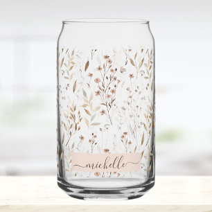 Verre Canette Élégant floral botanique marron monogrammé