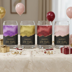 Verre Canette Élégant Marbre Doré Aquarelle Personnalisé