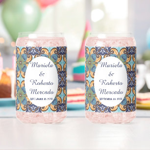 Verre Canette Élégant mexicain Floral Talavera Oval Mariage