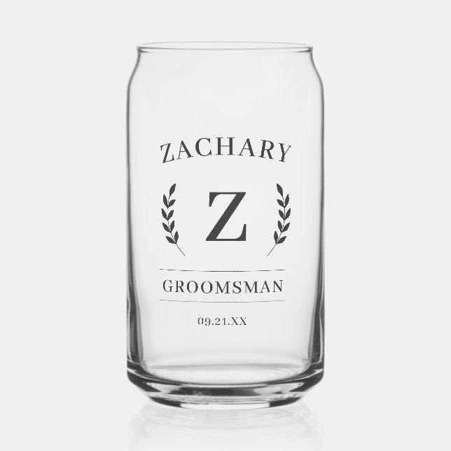 Verre Canette Élégant Monogramme Groomsmen Bière Mariage cadeau (Recto)
