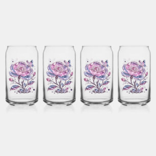 Verre Canette Élégant motif botanique rose poudré