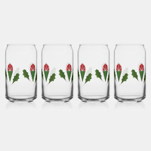 Verre Canette Élégant rouge festif, vert Roses Abstraits & Holly