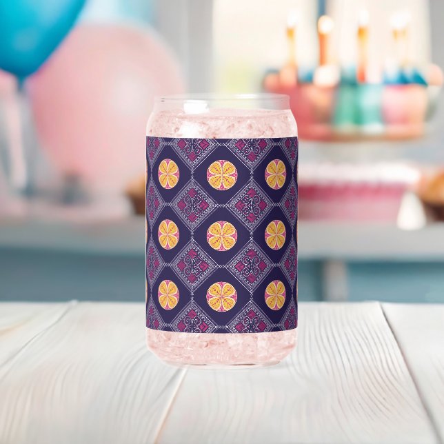 Verre Canette Élégant tissu pourpre avec motif floral jaune (Insitu (Baby Shower))