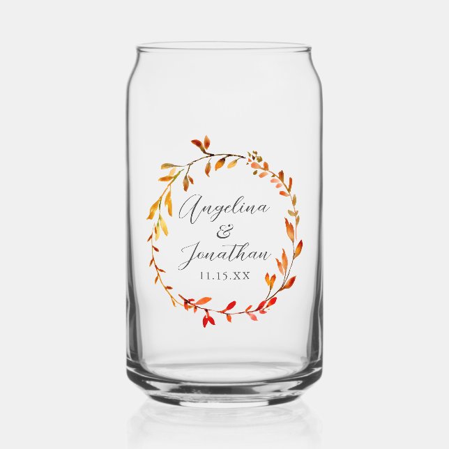 Verre Canette Elégante aquarelle Feuilles Automne Mariage Person (Recto)