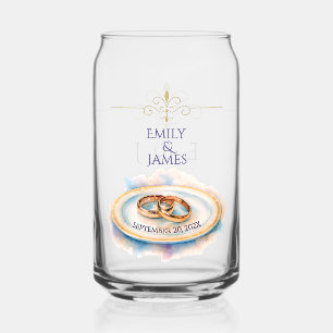 Verre Canette Elégante aquarelle Golden Rose Mariage Cercles