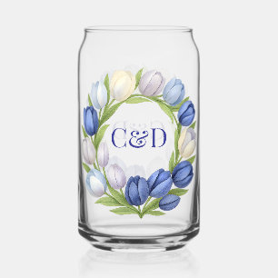 Verre Canette Elégante aquarelle Tulipe Mariage de couronne bleu