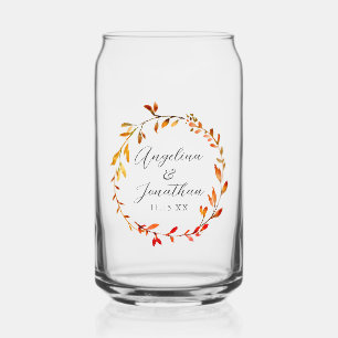 Verre Canette Élégantes feuilles d'automne à l'aquarelle Mariage