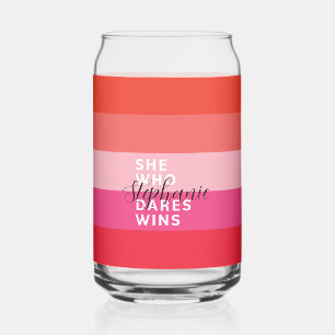 Verre Canette Elle Qui Ose Gagner Motivationnel Pink Stripes