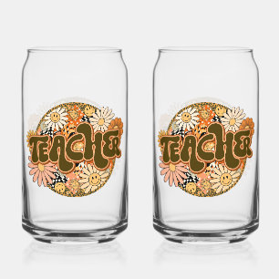 Verre Canette "Enseignant" vintage avec des marguerites souriant