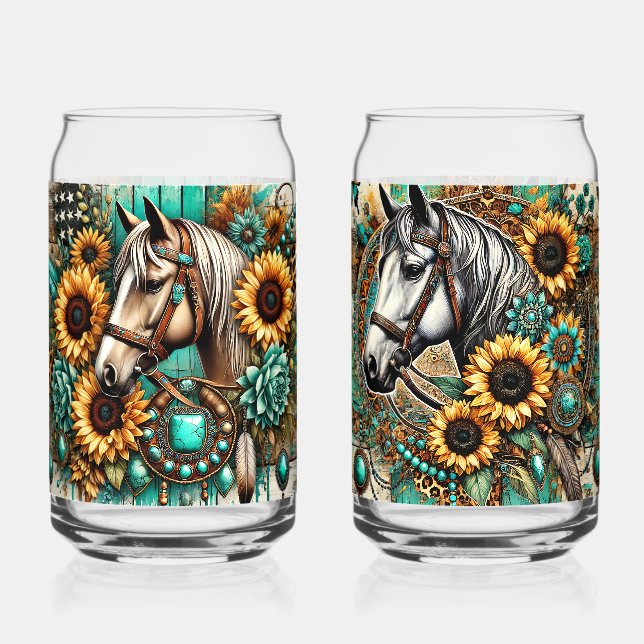 Verre Canette Ensemble de 2 chevaux et tournesol (Recto)