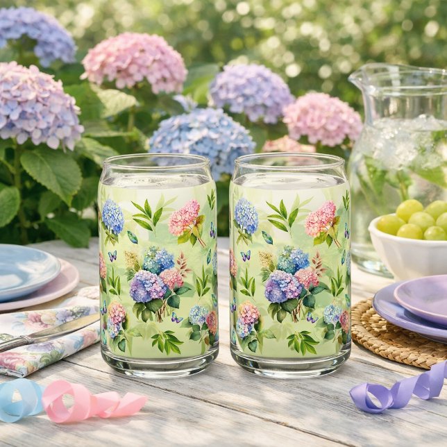 Verre Canette Ensemble de vaisselle Hydrangea Floral Bleu et Ros (Créateur téléchargé)