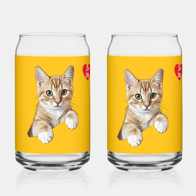 Verre Canette Ensemble Nom Cœur de Chat Amour (Recto)
