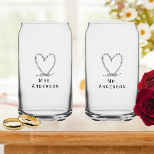 Verre Canette Entièrement personnalisable M. et Mme coeur floral