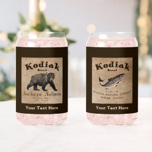 Verre Canette Étiquette Saumon vintage Kodiak (Ours)
