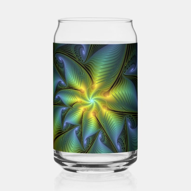 Verre Canette Etoile Abstraite, Bleu brillant Vert Or Fractal Ar (Recto)