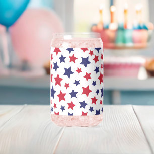 Verre Canette Étoiles rouges et bleues, 4 juillet, fond blanc