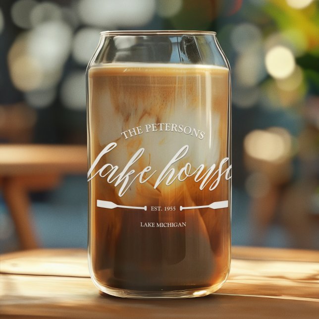 Verre Canette Family Lake House Côtier Nautique Marine Bleu Oar (Custom Can Glass Lake House  Family Vacation Rental Lake Life Rustic Elegant Modern)