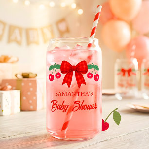Verre Canette Faveur de Baby Shower Cerise avec Ruban Gingham Ro