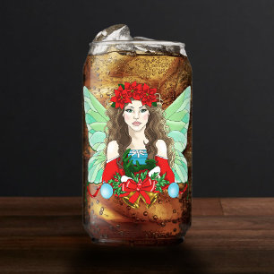 Verre Canette Fée de Noël Fantastique Houx Cloches Poinsettias  