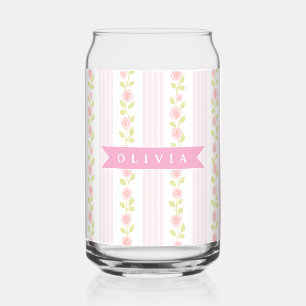Verre Canette Féminine rose personnalisée à pois fleuris coquett