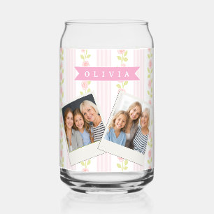 Verre Canette Féminine rose personnalisée à rayures florales coq
