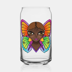 Verre Canette Femme aux ailes papillon brillantes et colorées