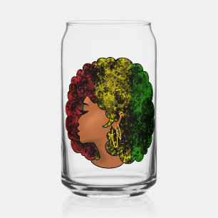 Verre Canette Femme noire rasta afro rouge jaune vert 