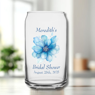 Verre Canette Fête de mariage floral bleu élégant
