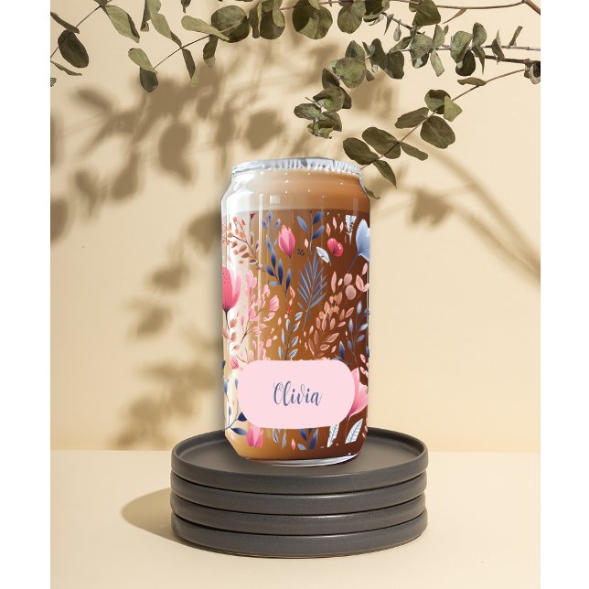 Verre Canette Fête des Mères Romantique rose florale Nom personn (Créateur téléchargé)