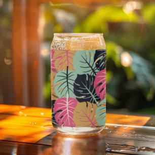 Verre Canette Feuilles de Palmiers Tropicaux en Rose et Bleu   V