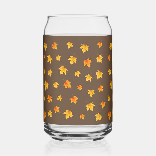 Verre Canette Feuilles d'érable sur fond marron (Recto)