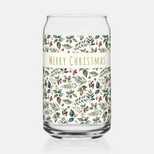 Verre Canette Feuilles et Baies Rustiques Élégantes Joyeux Noël