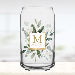 Verre Canette Feuilles tropicales vertes aquarelle Monogramme