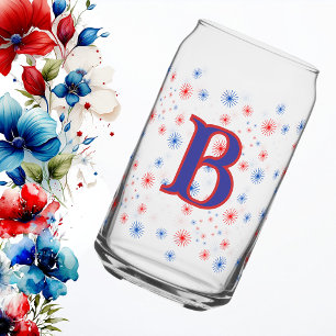 Verre Canette Feux d'artifice Monogramme Rouge Blanc et Bleu