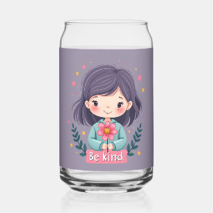 Verre Canette Fille Mignonne Sois Gentille avec Fleur Art Positi