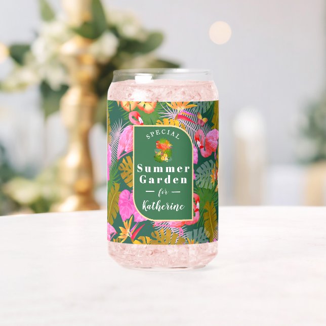Verre Canette Flamant rose Tropical Garden Vert foncé (Insitu (Mariage))